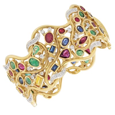 Lot 198 - Gold, Gem-Set and Diamond Bangle Bracelet