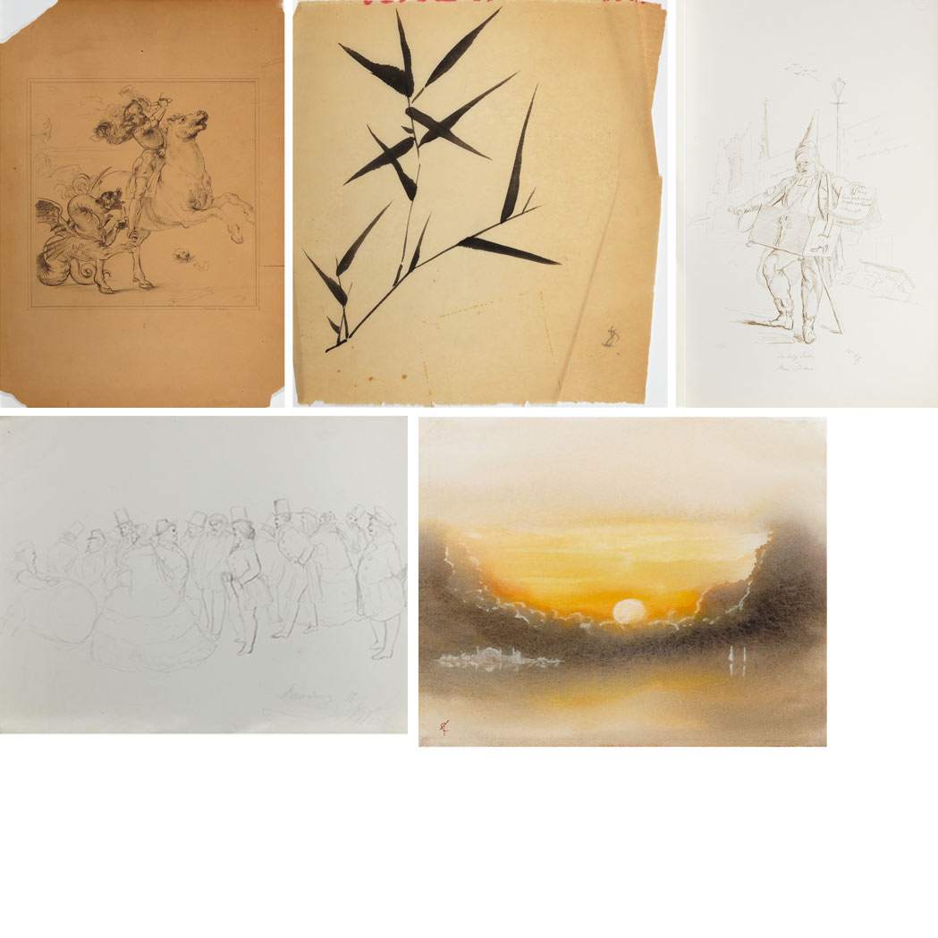 Lot 127 - Miscellaneous Group of Nine Unframed Works on...