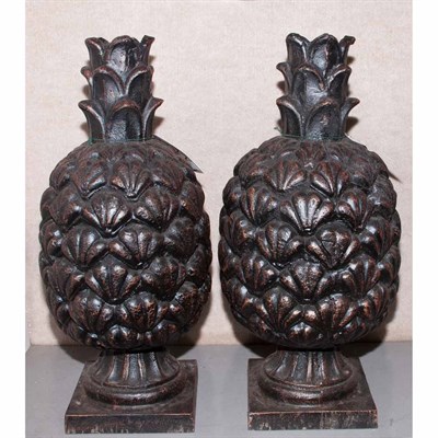 Lot 428 - Pair of Painted Iron Pineapple-Form Garden...