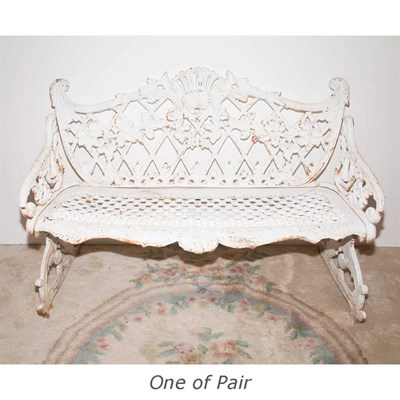 Lot 122 - Pair of White Painted Cast Iron Garden Benches...