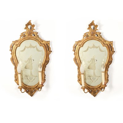 Lot 108 - Pair of Venetian Rococo Style Two-Light Wall...