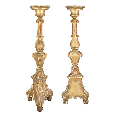 Lot 142 - Pair of Italian Giltwood Pricket Sticks...