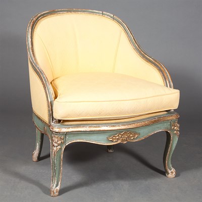 Lot 253 - Louis XV Style Painted and Parcel Gilt Bergere...