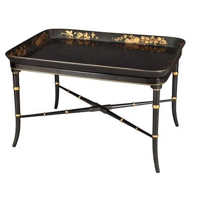 Lot 475 - Victorian Papier Mache Tray on Stand 19th...
