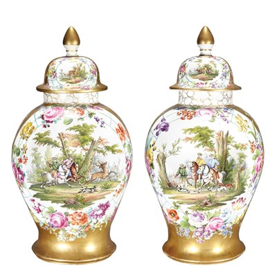 Lot 443 - Pair of Meissen Style Porcelain Urns Height 20...