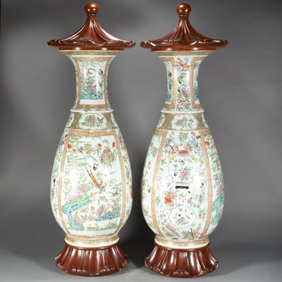 Lot 244 - Pair of Chinese Famille Rose Urns 19th/20th...