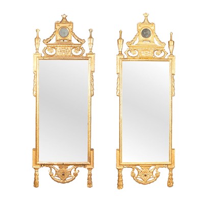 Lot 396 - Pair of Italian Neoclassical Gilt-Wood Mirrors...