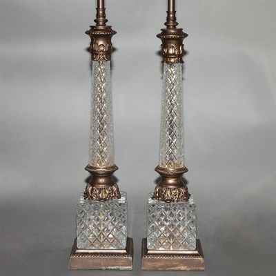 Lot 331 - Pair of Empire Style Gilt-Metal and Cut Glass...