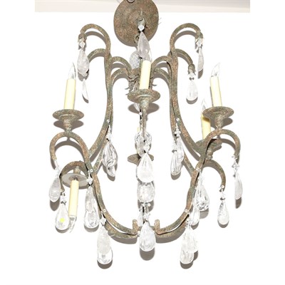Lot 549 - Painted Iron and Crystal Six-Light Chandelier...