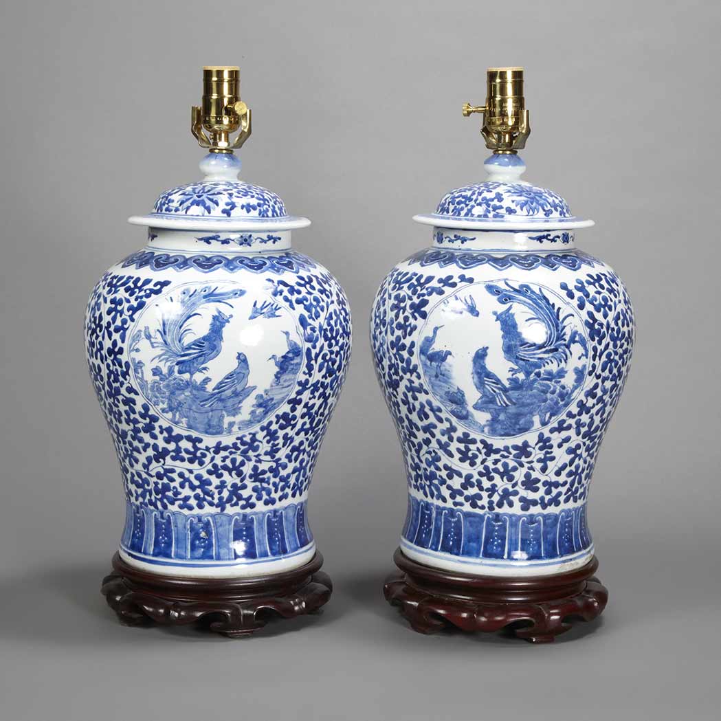 Lot 502 - Pair of Chinese Blue and White Glazed...