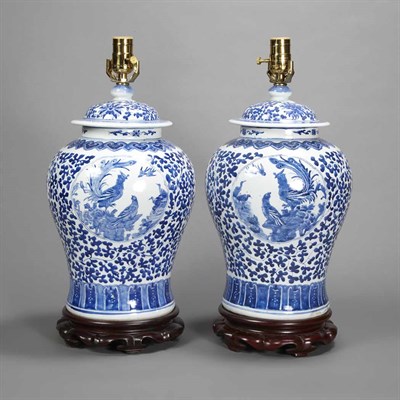 Lot 502 - Pair of Chinese Blue and White Glazed...