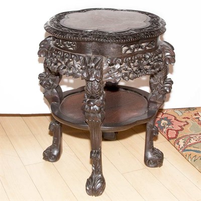 Lot 274 - Chinese Marble Top Carved Hardwood Stand...