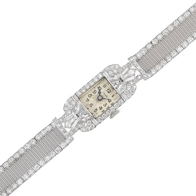 Lot 590 - Lady's Art Deco Platinum and Diamond Mesh Wristwatch, Yard, Patek Philippe & Co.