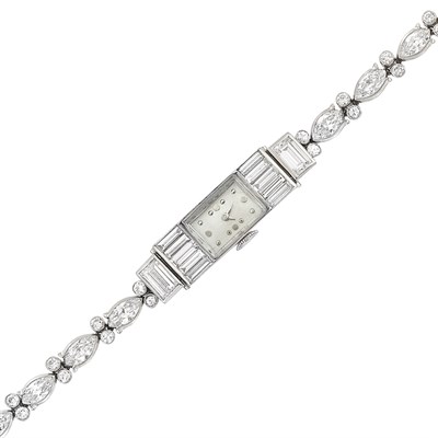 Lot 553 - Platinum and Diamond Bracelet-Watch