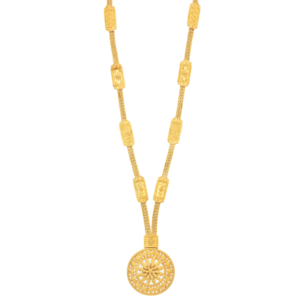 Lot 510 - Braided Gold and Frosted Rock Crystal Pendant-Necklace, Ilias Lalaounis