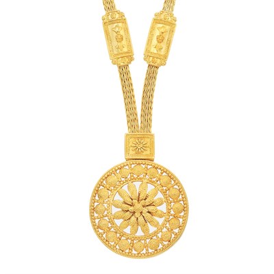 Lot 510 - Braided Gold and Frosted Rock Crystal Pendant-Necklace, Ilias Lalaounis