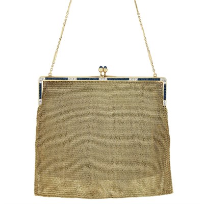 Lot 152 - Gold, Sapphire and Diamond Mesh Purse with Carrying Chain