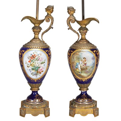 Lot 174 - Pair of Sevres Style Gilt-Metal Mounted...
