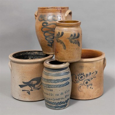 Lot 120 - Group of Seven Glazed Stoneware Crocks Height...