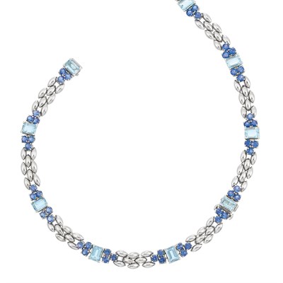 Lot 183 - White Gold, Platinum, Aquamarine and Sapphire Necklace/Bracelet Combination, Oscar Heyman Bros.