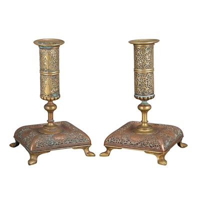 Lot 402 - Pair of Aesthetic Movement Bronze Candlesticks...