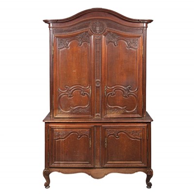 Lot 376 - Provincial Louis XV Oak Buffet a Deux Corps...
