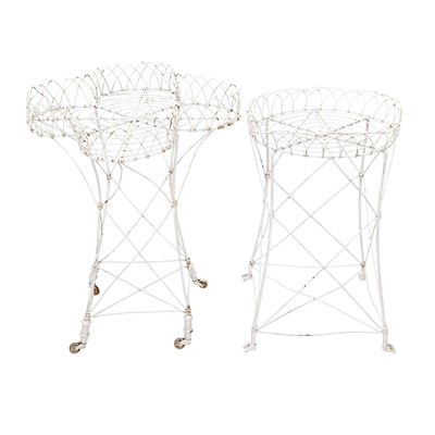 Lot 125 - Two White Painted Iron and Wire Garden Side...