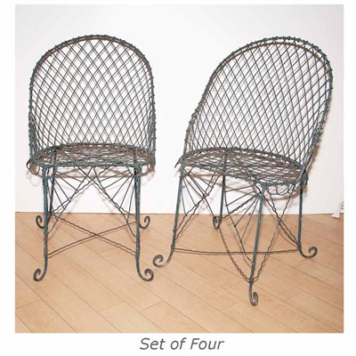 Lot 128 - Set of Four Green Painted Metal and Wire...