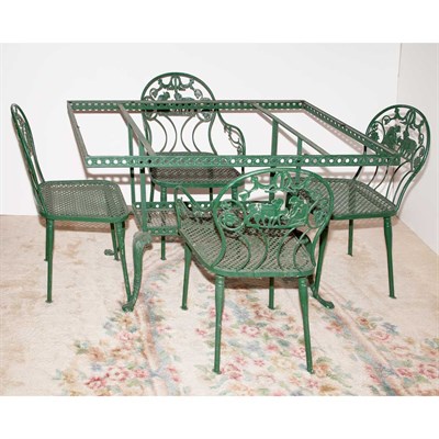 Lot 134 - Green Painted Iron Garden Table and Four Green...