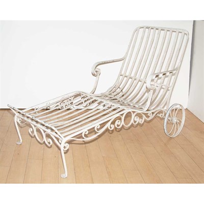 Lot 118 - White Painted Metal Garden Lounge Chair Length...