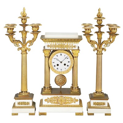 Lot 483 - Empire Style Gilt-Metal and White Marble Clock...