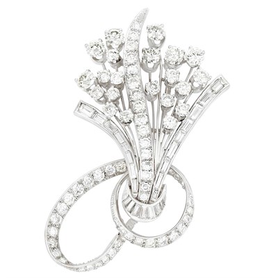 Lot 136 - Platinum and Diamond Clip-Brooch