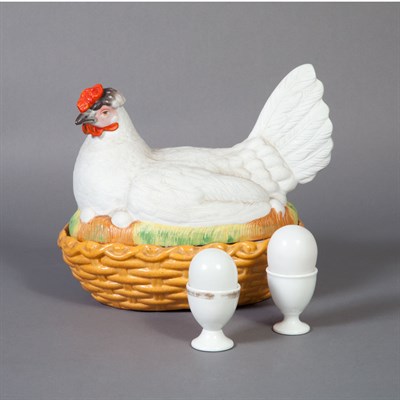 Lot 147 - Porcelain Hen-Form Egg Warmer Fitted with an...