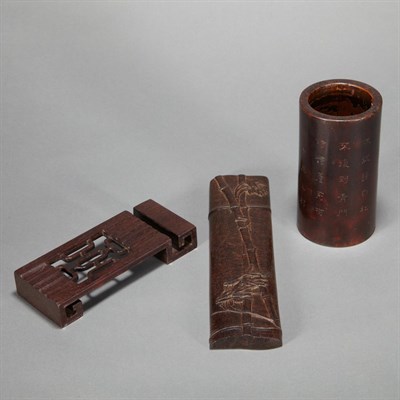 Lot 256 - Three Chinese Wood Table Items Comprising a...