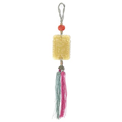 Lot 390 - Chinese Yellow Jade Pendant Of rectangular...