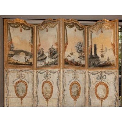 Lot 656 - Neoclassical Style Painted Canvas Four-Panel...