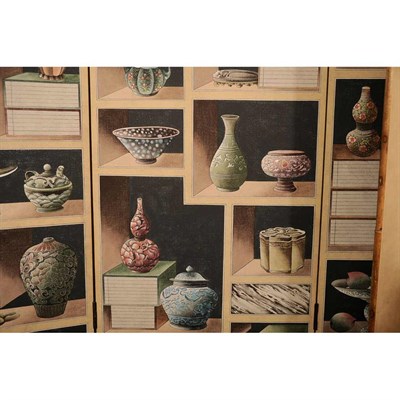 Lot 666 - Chinese Painted Four-Panel Screen Decorated to...