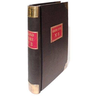 Lot 375 - French Cloth and Brass Bound Accounting Ledger...