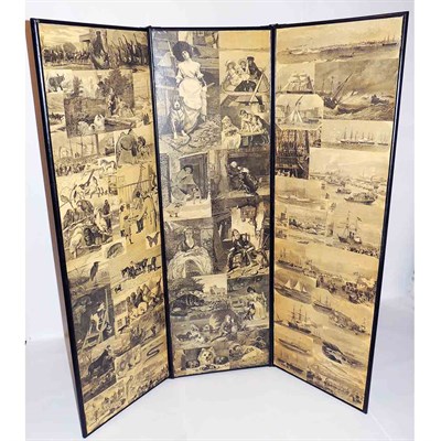 Lot 608 - Decoupage Three-Panel Screen Depicting...