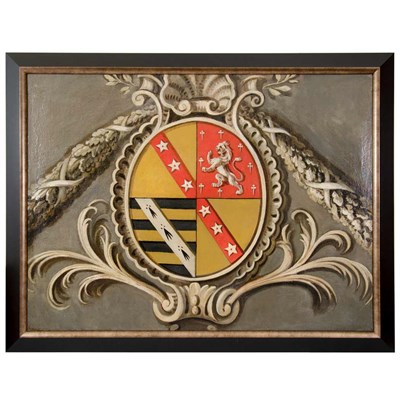 Lot 566 - English School 19th Century Armorial Crest Oil...