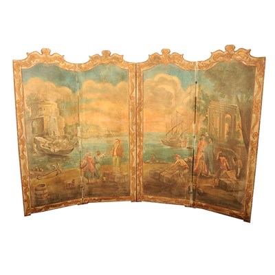 Lot 507 - French Neoclassical Painted Canvas Four-Panel...