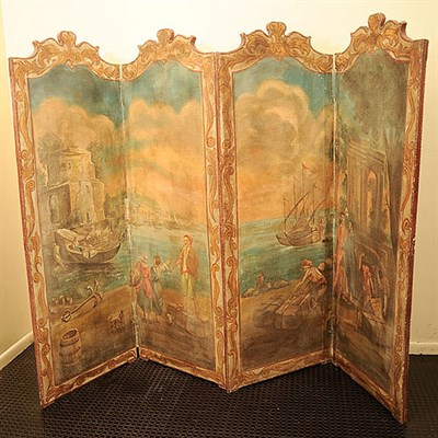Lot 507 - French Neoclassical Painted Canvas Four-Panel...