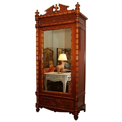 Lot 527 - French Pine Faux Bamboo Armoire Late 19th...