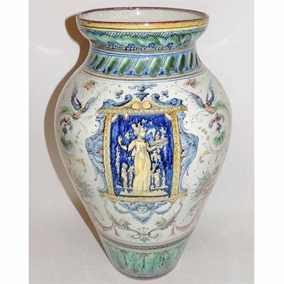Lot 10 - Italian Faience Ginori Style Urn Decorated...
