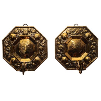 Lot 185 - Pair of Dutch Repousse Single-Light Sconces...