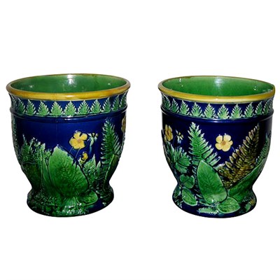 Lot 312 - Pair of English Majolica Cachepots Late 19th...