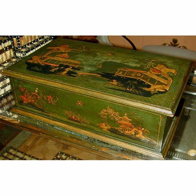 Lot 94 - English Chinoiserie Decorated Green Lacquered...