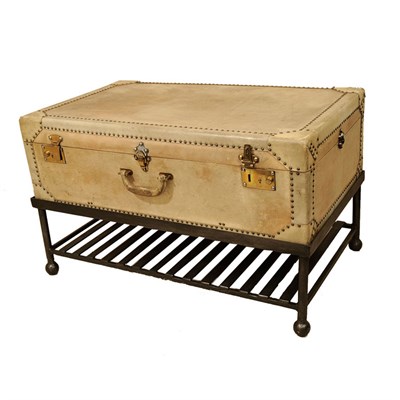 Lot 457 - English Vellum Bound Trunk on Stand Height 19...