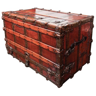 Lot 624 - English Fitted Leather and Oak Bound...
