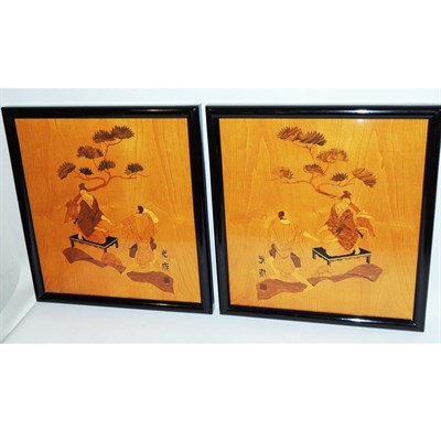 Lot 225 - Pair of Framed Continental Art Deco Marquetry...